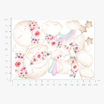 Wall sticker 100x138 Floral sky in watercolor boho style