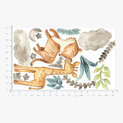 Wall sticker 100x165 Plants and safari in pastel shades