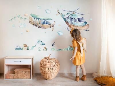 Wall sticker 100x145 Helicopter and plane in a pastel town