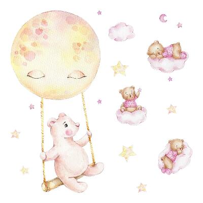 Wall sticker 100x142 Teddy bears in the sky in pastel watercolor