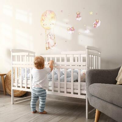 Wall sticker 100x142 Teddy bears in the sky in pastel watercolor