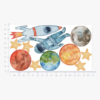 Wall sticker 100x178 Space planets with astronaut and watercolor rocket