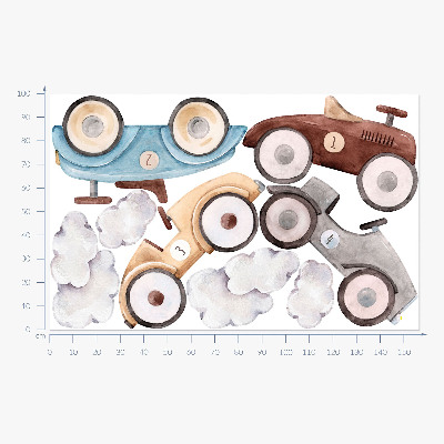 Wall sticker 100x157 Pastel cars and subtle watercolor clouds