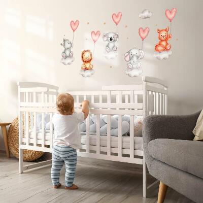 Wall sticker 100x150 Cute animals on clouds with pastel balloons