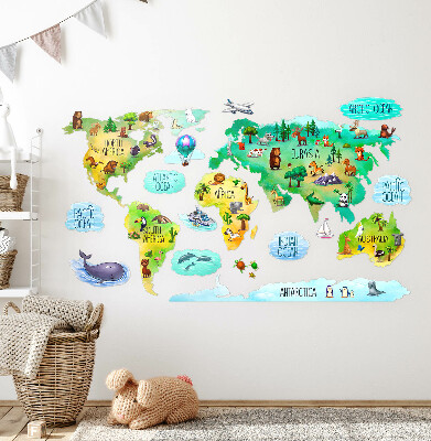 Wall sticker 100x156 Colorful world map with continents and nature