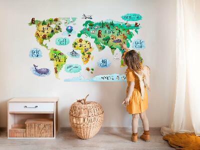 Wall sticker 100x156 Colorful world map with continents and nature