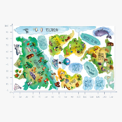 Wall sticker 100x156 Colorful world map with continents and nature
