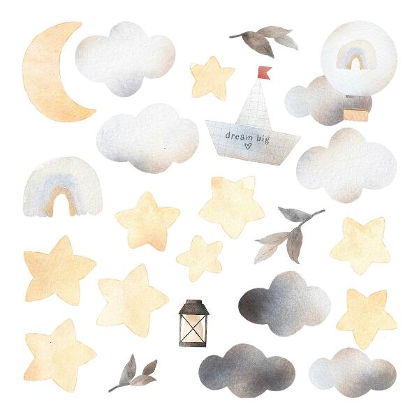 Wall sticker 100x118 Pastel watercolor heavenly nature motifs