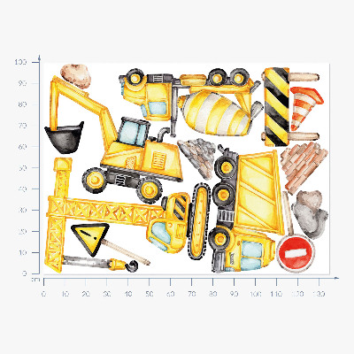 Wall sticker 100x135 Construction - machines and vehicles in watercolor