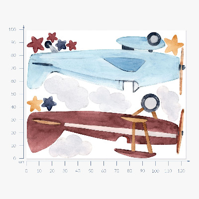 Wall sticker 100x124 Two planes in pastel watercolor clouds