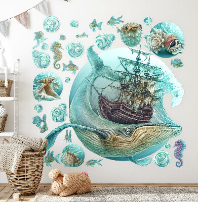 Wall sticker 100x118 Underwater kingdom with a cartoon ship
