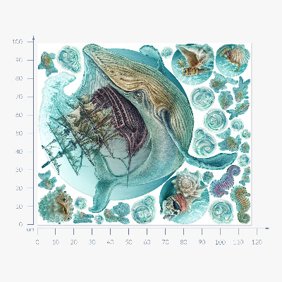 Wall sticker 100x118 Underwater kingdom with a cartoon ship