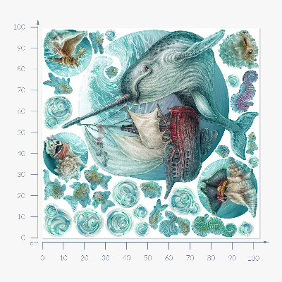 Wall sticker 100x103 A fairy-tale sea world with cartoon animals