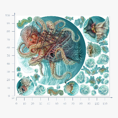 Wall sticker 100x116 A fairy-tale sea world of octopuses and ships