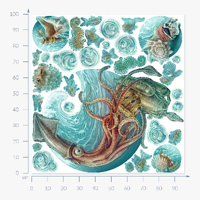 Wall sticker 100x96 The fairy-tale world of cartoon sea creatures
