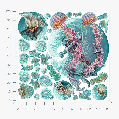 Wall sticker 100x103 An underwater fairy tale with jellyfish in pastel colors
