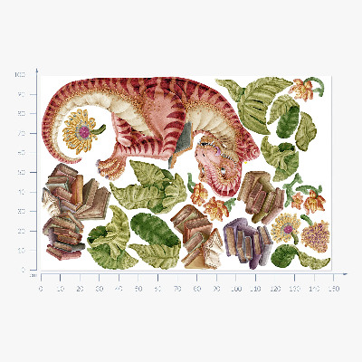 Wall sticker 100x149 Red dinosaur with drawings and flowers