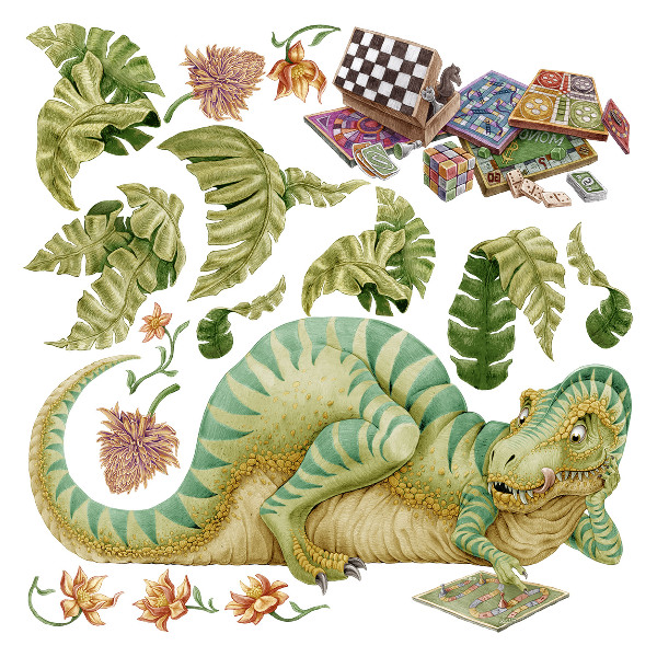Wall sticker 100x129 Dinosaur pattern with leaves and flowers in pastels