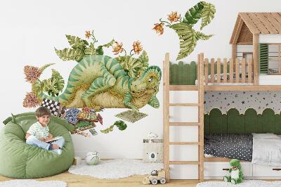 Wall sticker 100x129 Dinosaur pattern with leaves and flowers in pastels