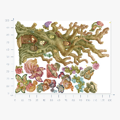 Wall sticker 100x132 Forest fairy fairy creatures and pastel cottage