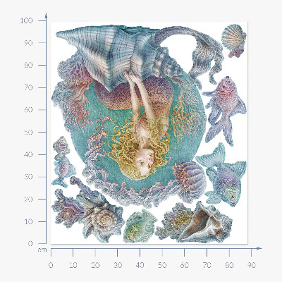Wall sticker 100x88 Mermaid in a pastel underwater world