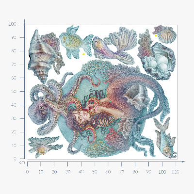 Wall sticker 100x112 Mermaid in pastel cartoon style