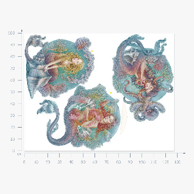 Wall sticker 100x128 Underwater fairy tales with little mermaids in pastel