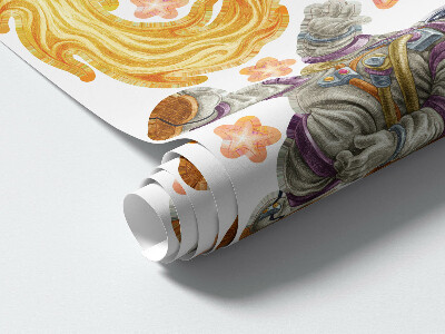 Wall sticker 100x172 Astronaut rockets against the background of planets in pastels