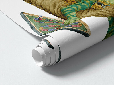 Wall sticker 130x165 Dinosaur in a cartoon style with leaves and flowers