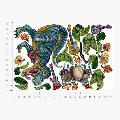 Wall sticker 130x193 Musical cartoon dinosaur with instruments