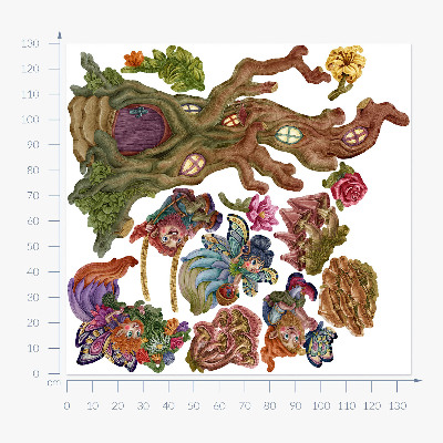 Wall sticker 130x135 Forest magic with fairies and dwarves