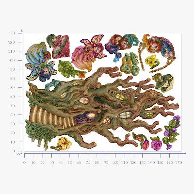 Wall sticker 130x173 Forest creatures fairies gnomes and a tree house