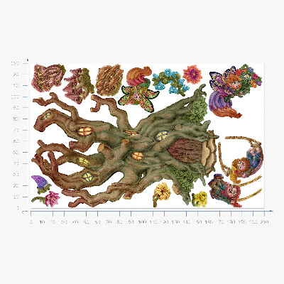 Wall sticker 130x209 Forest magical creatures and a tree house
