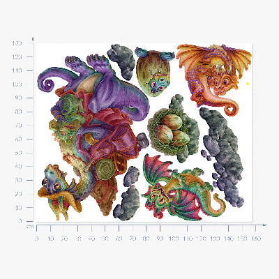 Wall sticker 130x158 Colorful dragons fairy tale family in illustrative style