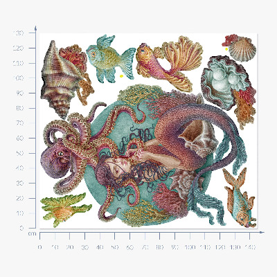 Wall sticker 130x145 Mermaid made of shells in a cartoon style