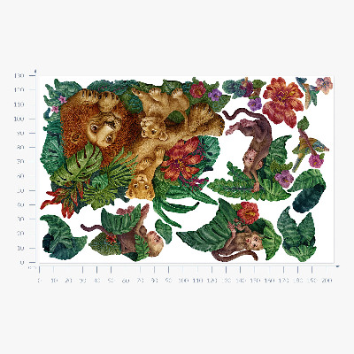 Wall sticker 130x205 Safari exotic beasts in tropical jungle cartoon style
