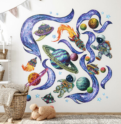 Wall sticker 130x195 Astronaut space rockets in cartoon style