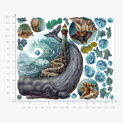 Wall sticker 130x153 An underwater fairy tale with a lantern and animals