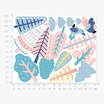Wall sticker 130x162 Boho forest with pastel trees and birds