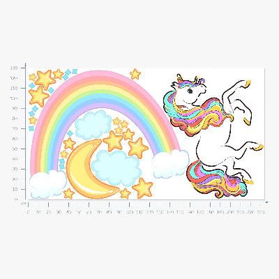 Wall sticker 130x233 Colorful unicorn in the rainbow sky