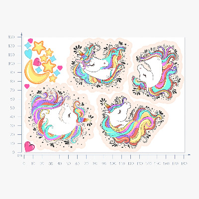 Wall sticker 130x181 Colorful charming unicorns with stars and moon