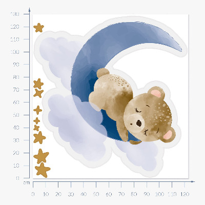 Wall sticker 130x123 Teddy bear on the moon in clouds and stars watercolor