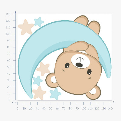 Wall sticker 130x143 A cute teddy bear against the background of the moon and stars