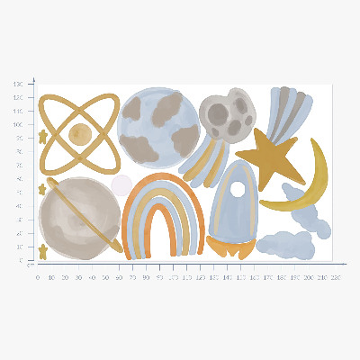 Wall sticker 130x217 Cosmic illustration of planets and stars in pastels