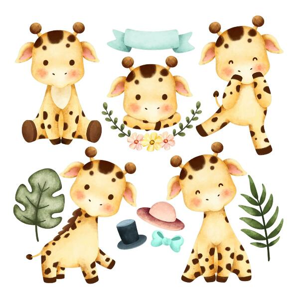 Wall sticker 130x220 Pastel giraffes in a watercolor safari style