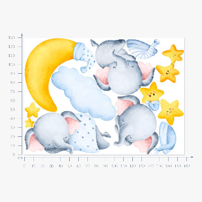 Wall sticker 130x177 Elephants and clouds in a pastel paradise