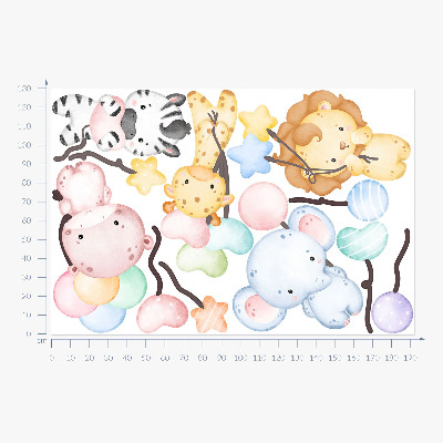 Wall sticker 130x192 Safari with wild animals and balloons in watercolor