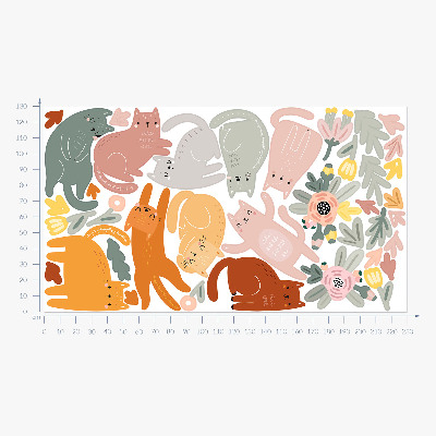 Wall sticker 130x229 Pastel cats and plants in boho style