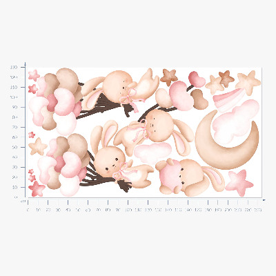 Wall sticker 130x234 Bunnies with balloons in watercolor pastel tones