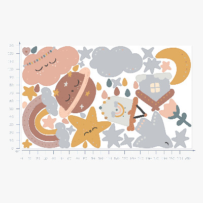 Wall sticker 130x215 Boho in pastel shades of sky and space
